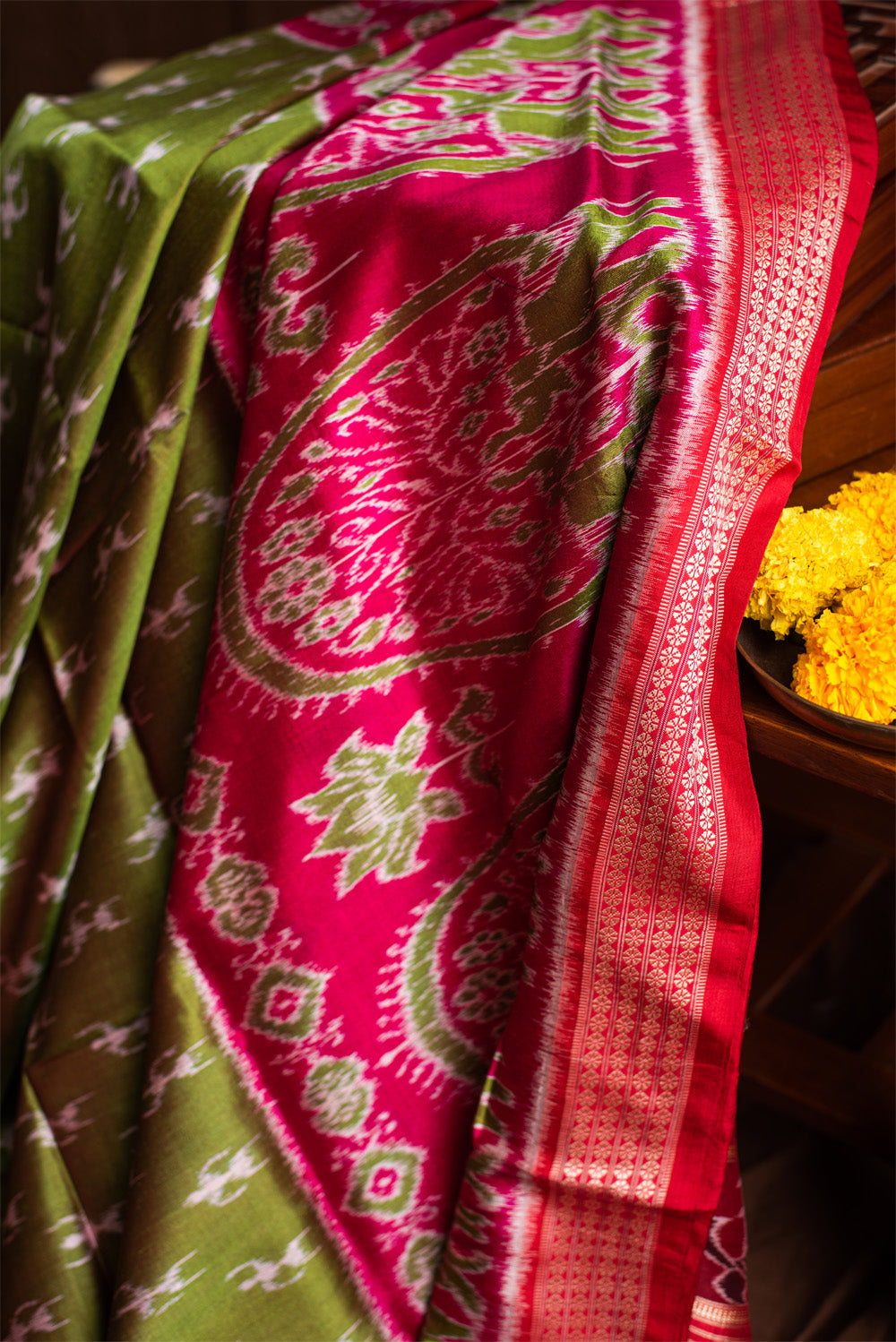 Green & Red Odisha Silk
