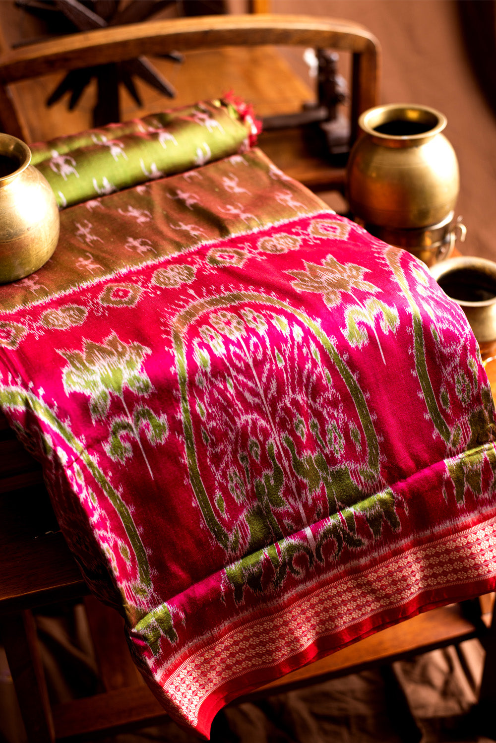 Green & Red Odisha Silk