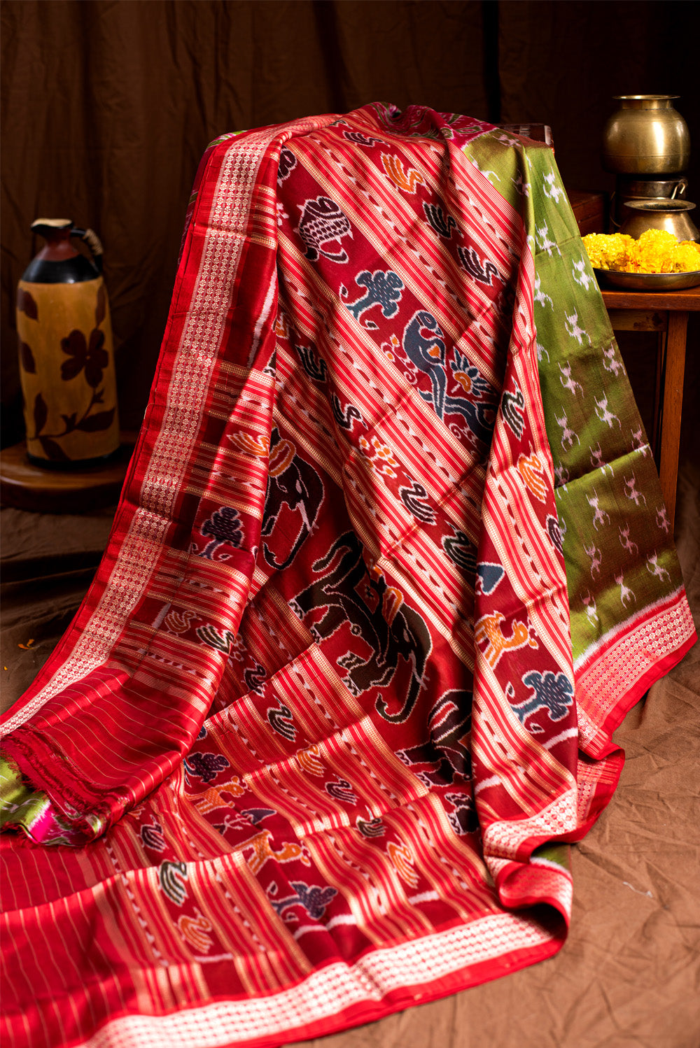 Green & Red Odisha Silk