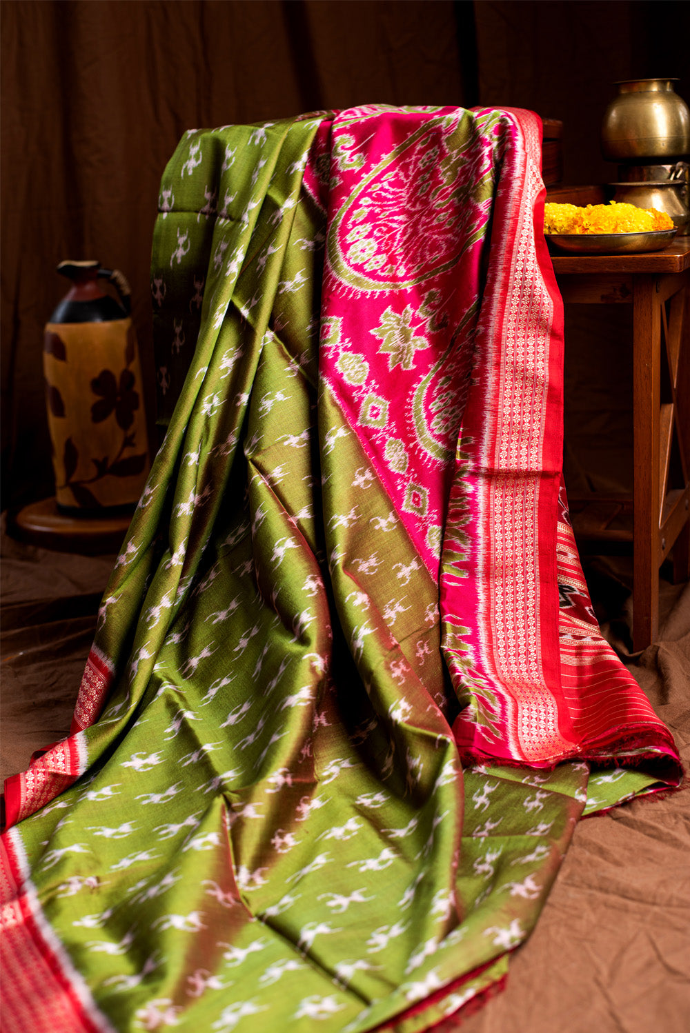 Green & Red Odisha Silk