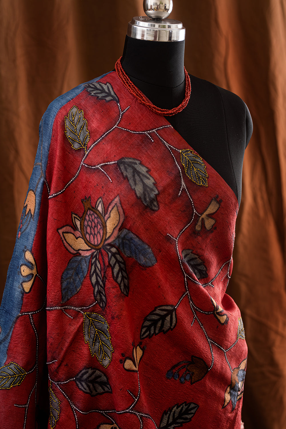 Blue Tussar Silk Hand Paint & Kantha