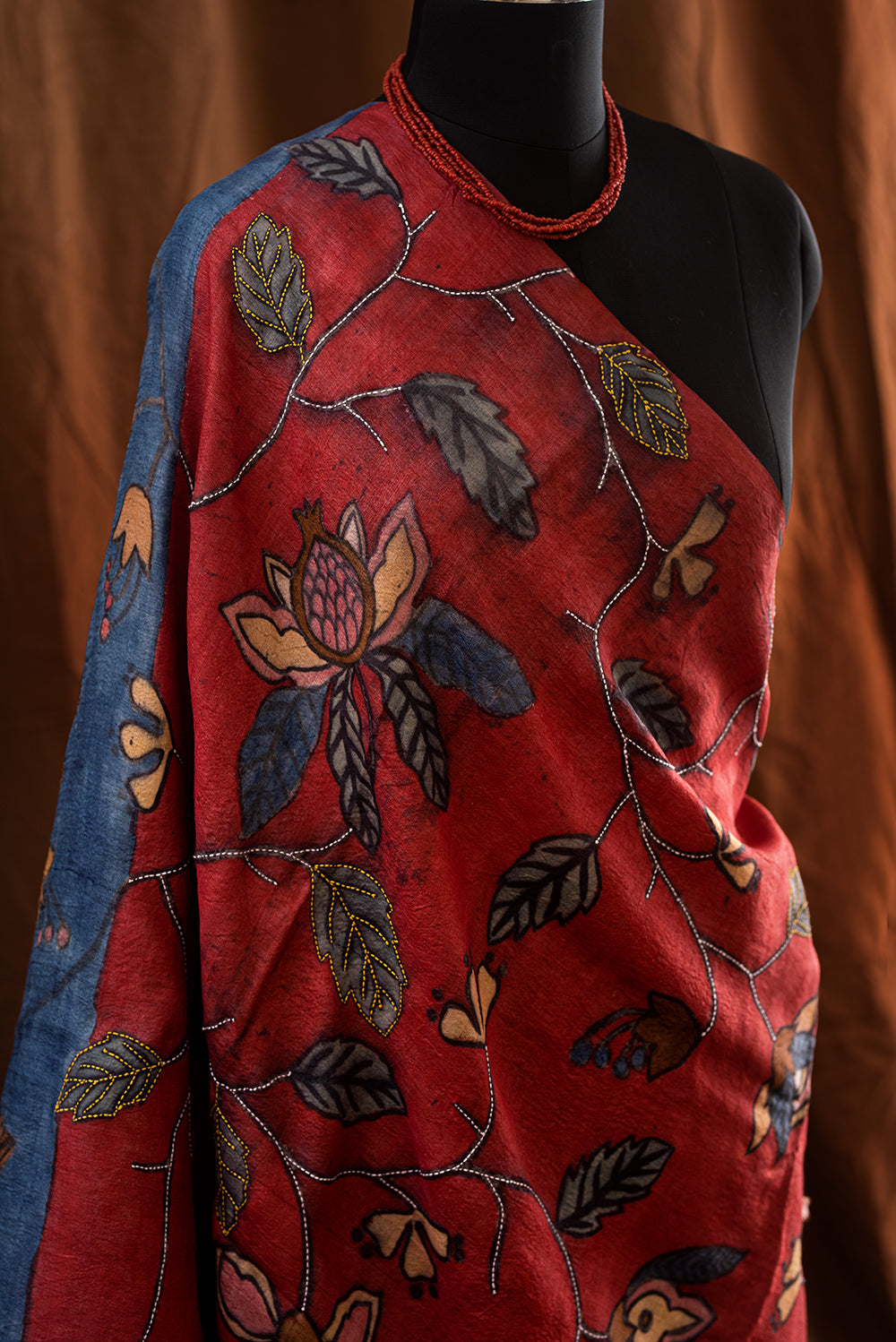 Blue Tussar Silk Hand Paint & Kantha