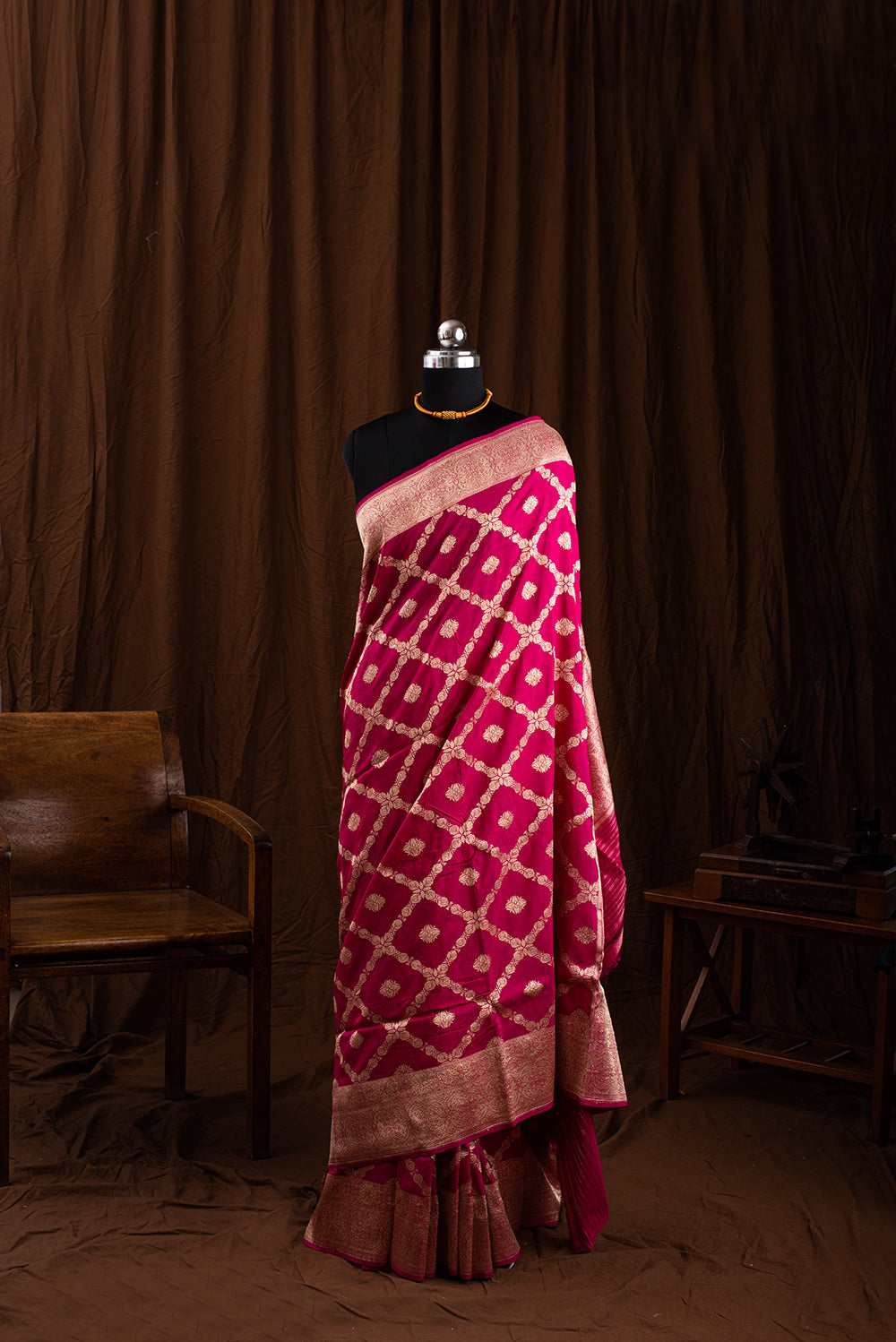 Bright Pink Katan Silk Benarasi