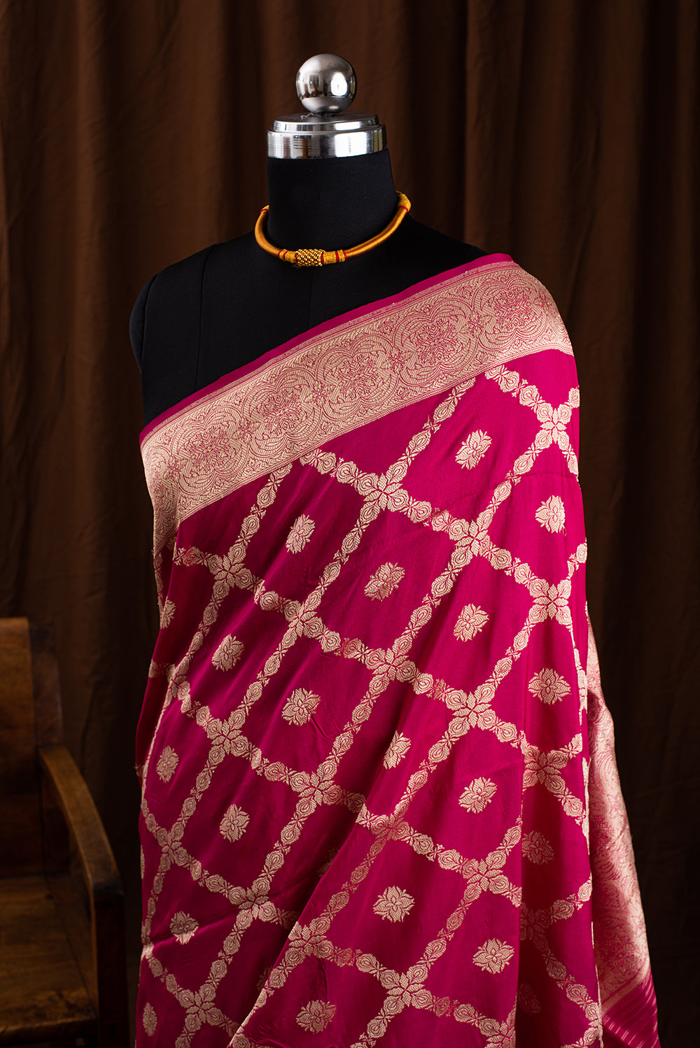 Bright Pink Katan Silk Benarasi