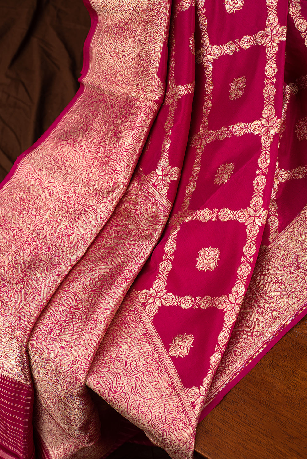 Bright Pink Katan Silk Benarasi