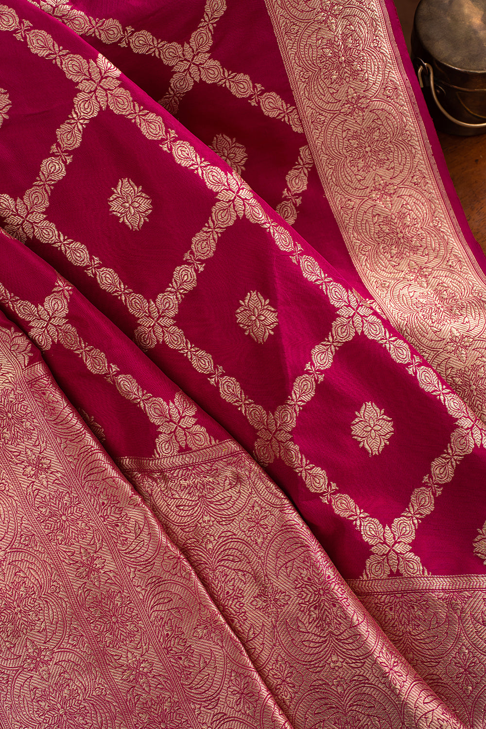 Bright Pink Katan Silk Benarasi
