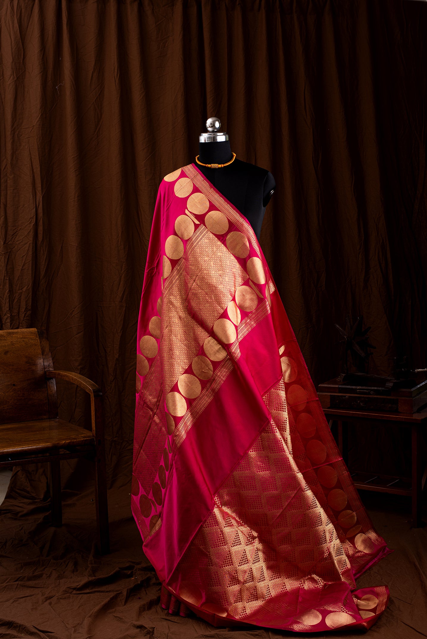 Bright Pink Mashru Silk Benarasi