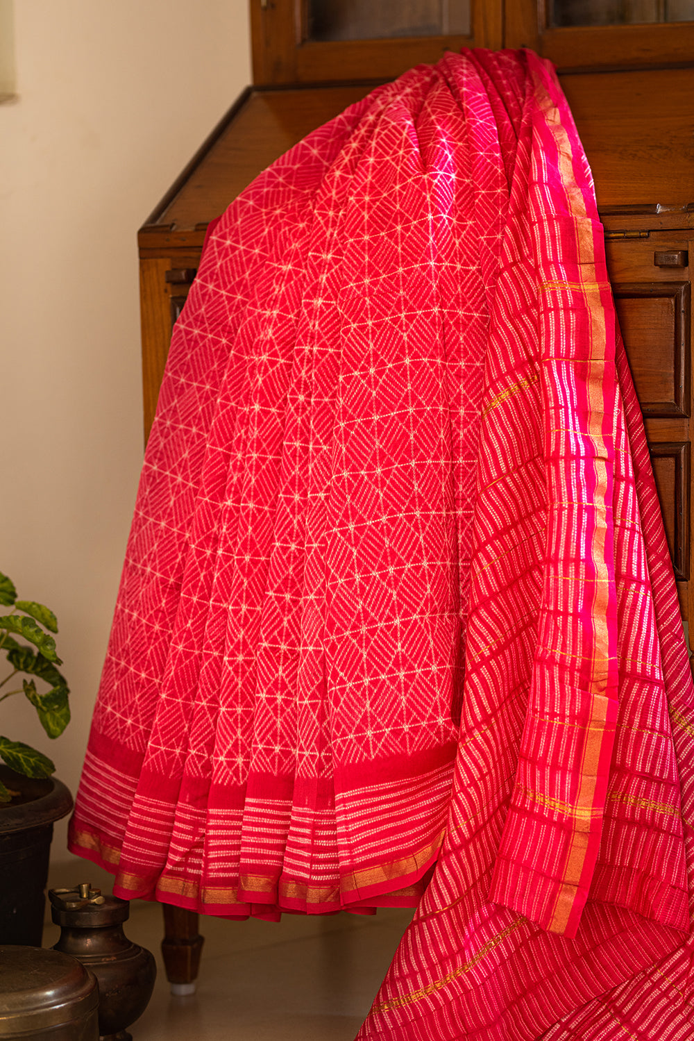 Fuschia Pink Chanderi Cotton Shibori