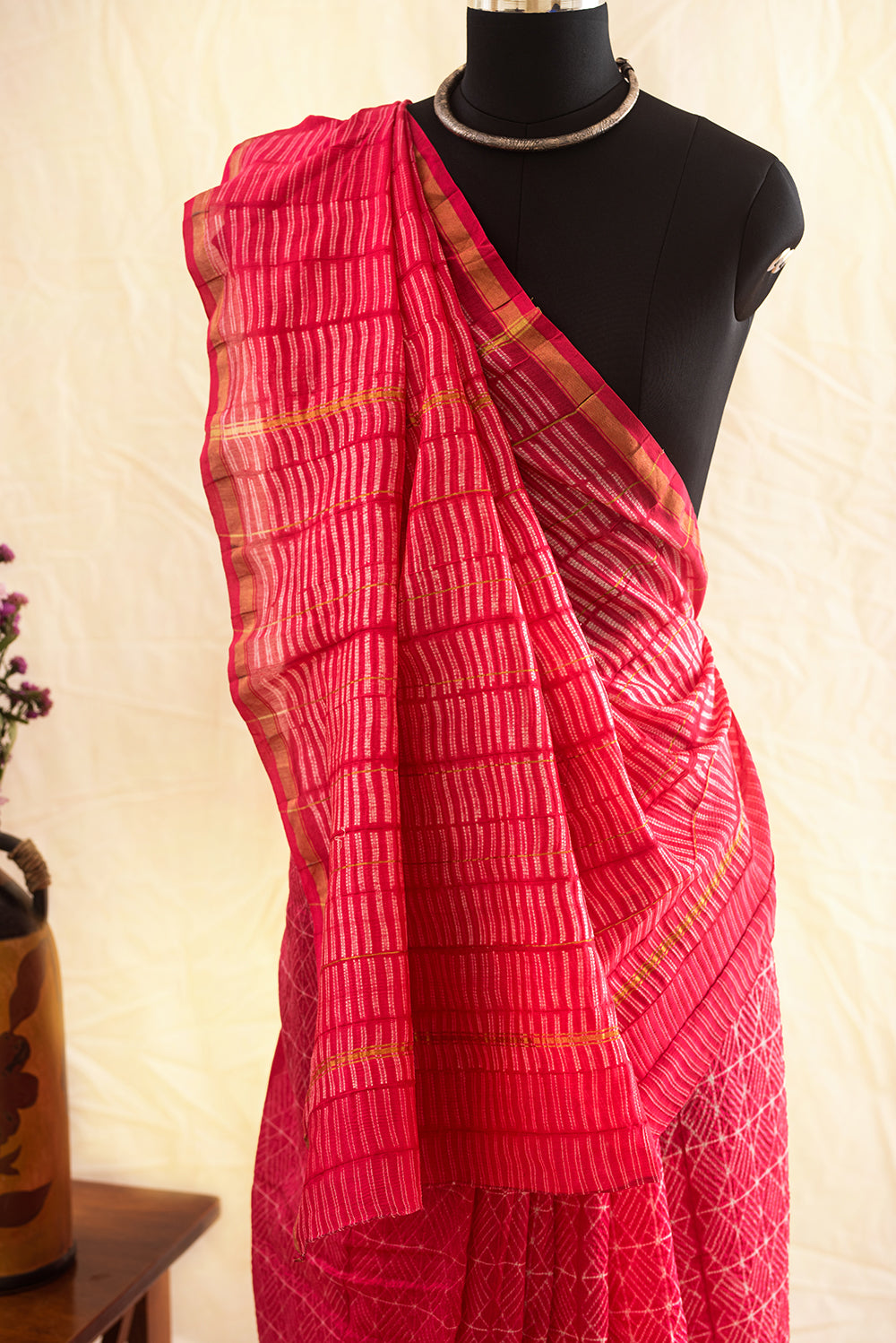 Fuschia Pink Chanderi Cotton Shibori