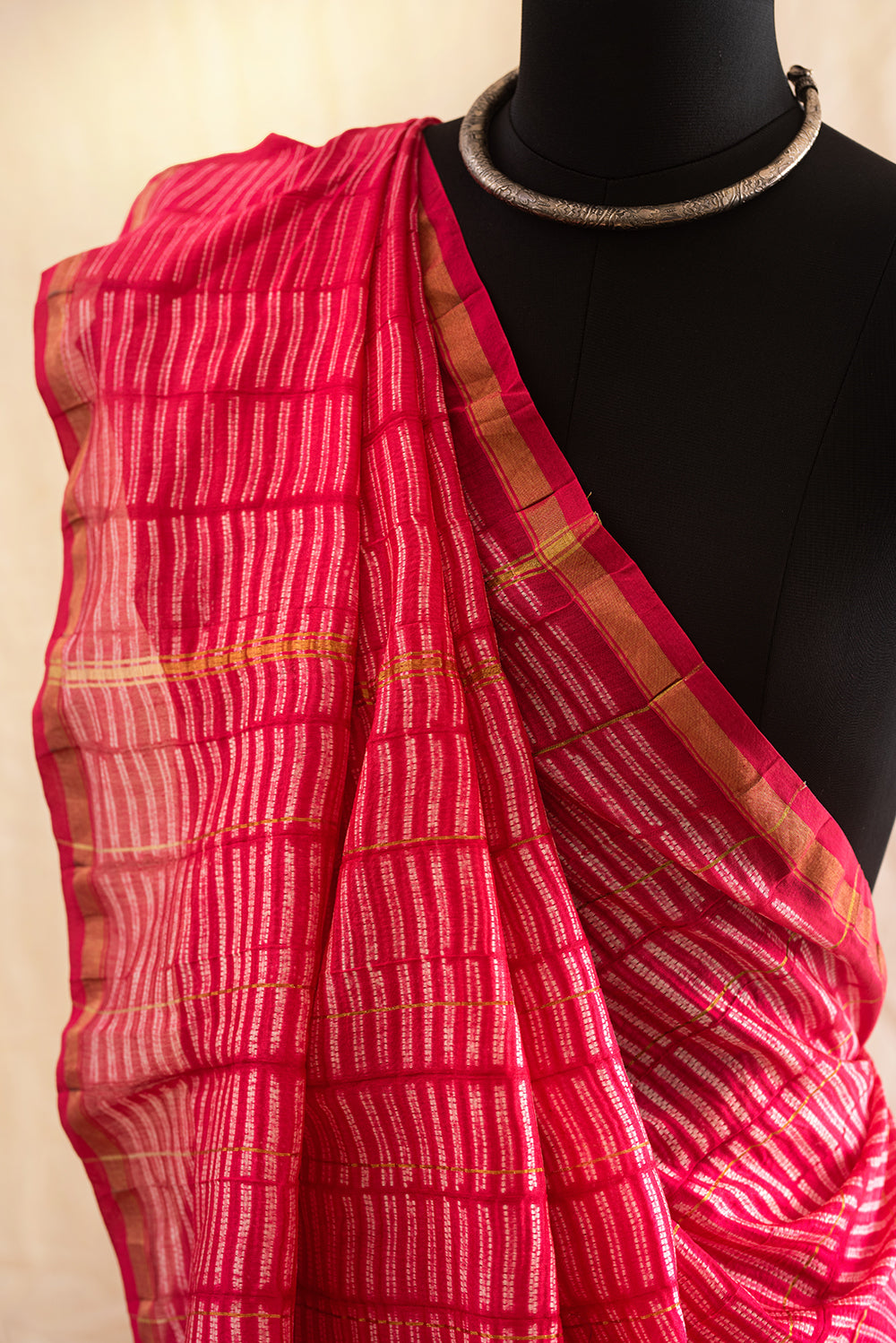 Fuschia Pink Chanderi Cotton Shibori