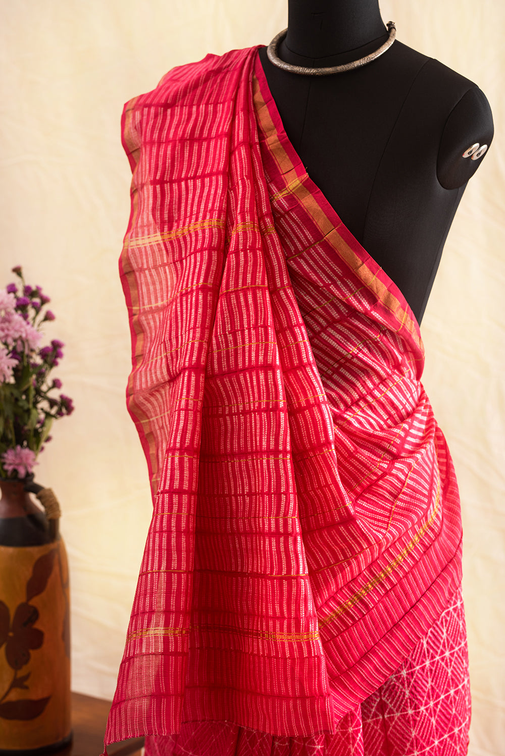Fuschia Pink Chanderi Cotton Shibori