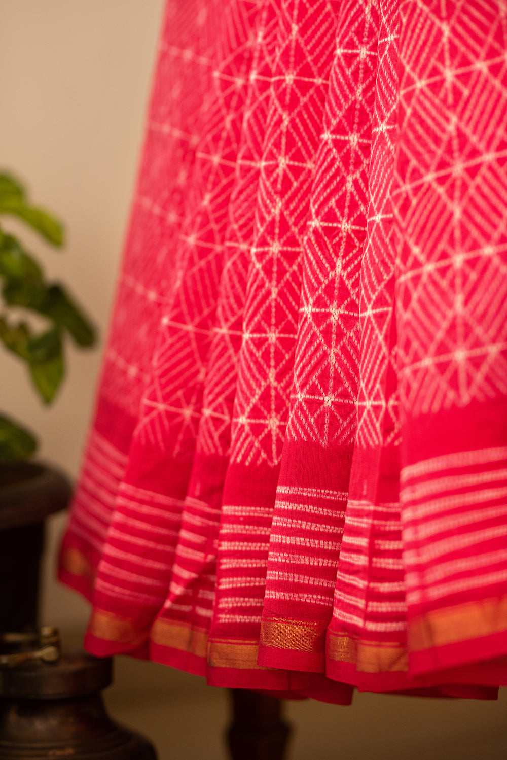 Fuschia Pink Chanderi Cotton Shibori