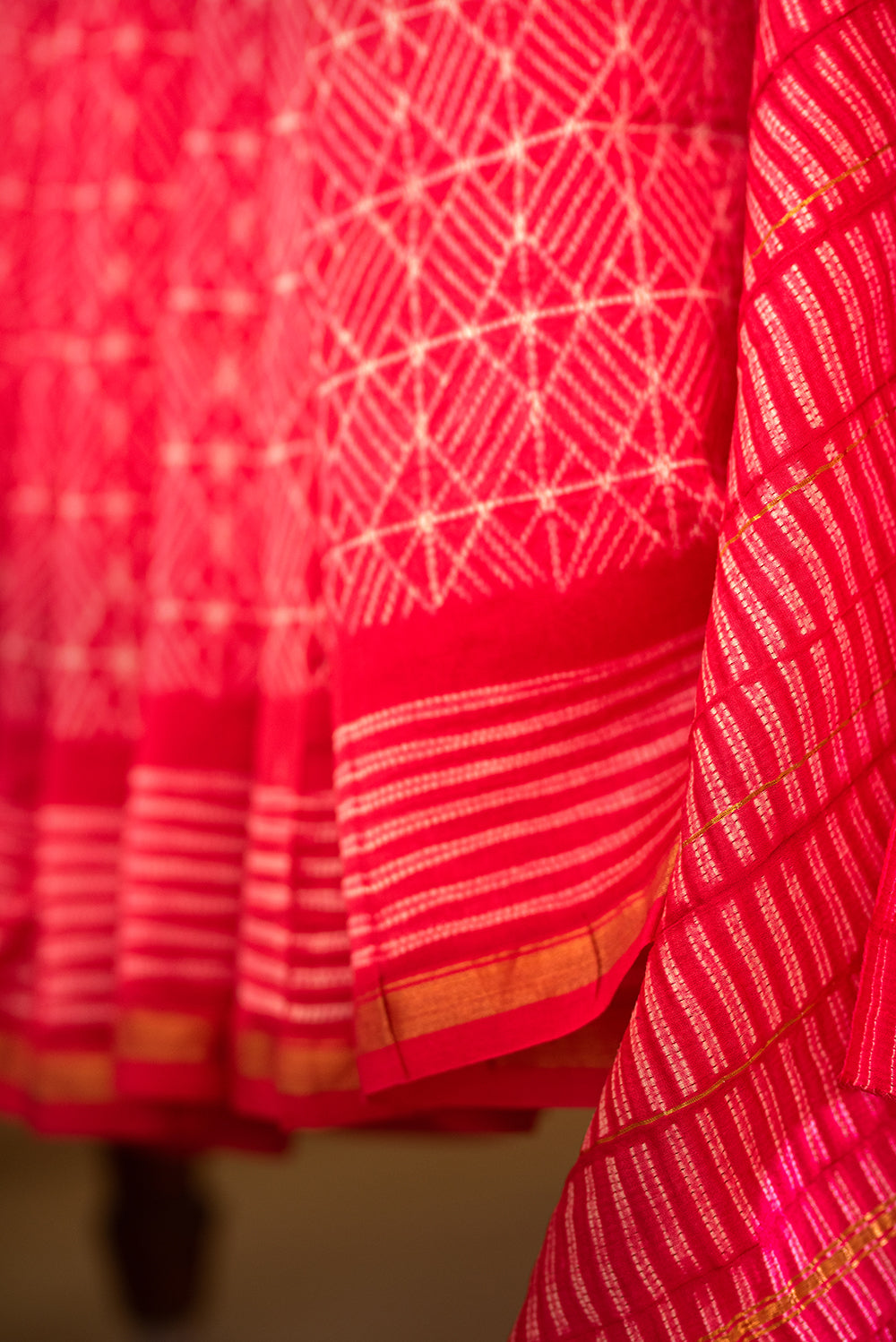 Fuschia Pink Chanderi Cotton Shibori