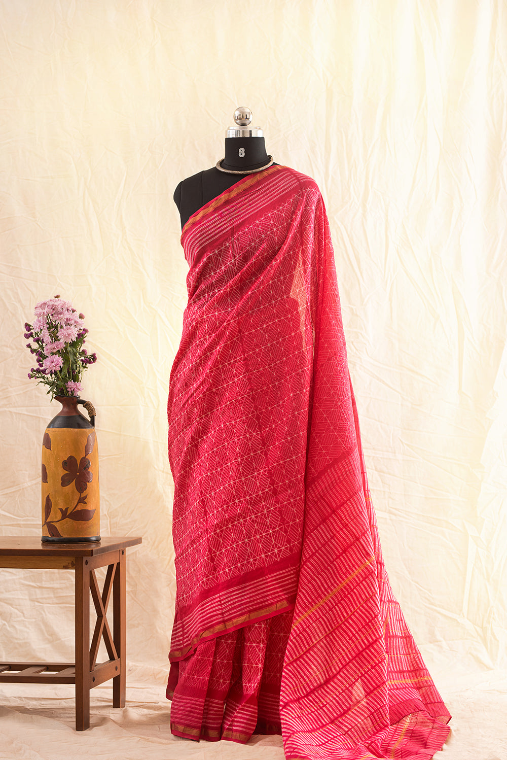 Fuschia Pink Chanderi Cotton Shibori