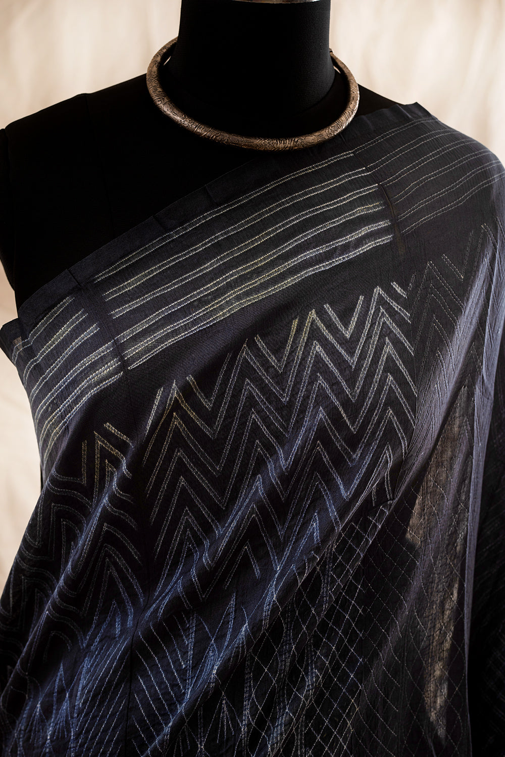 Dark Grey Chanderi Cotton Shibori