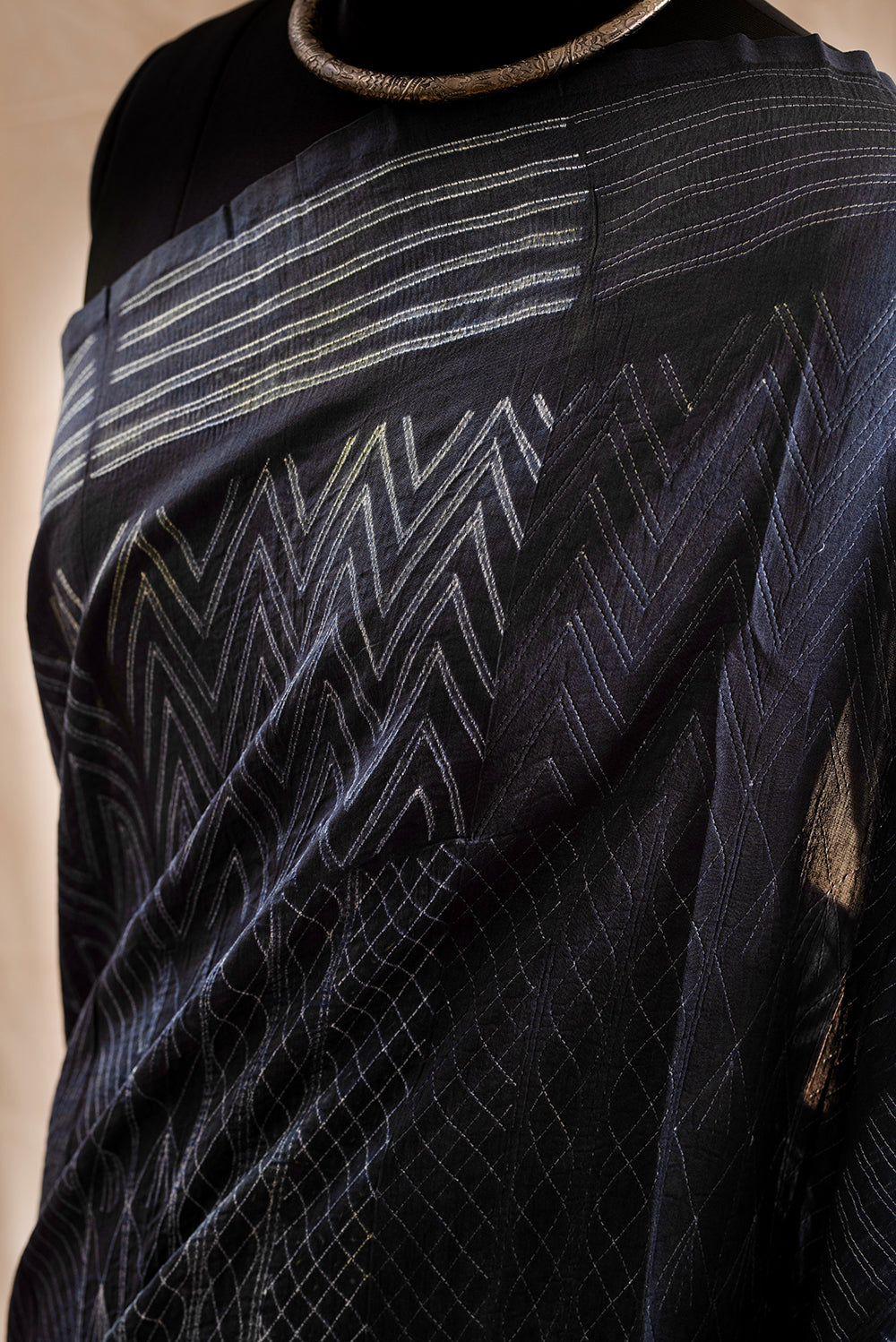 Dark Grey Chanderi Cotton Shibori