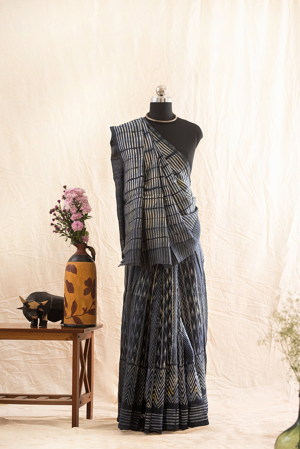 Dark Grey Chanderi Cotton Shibori