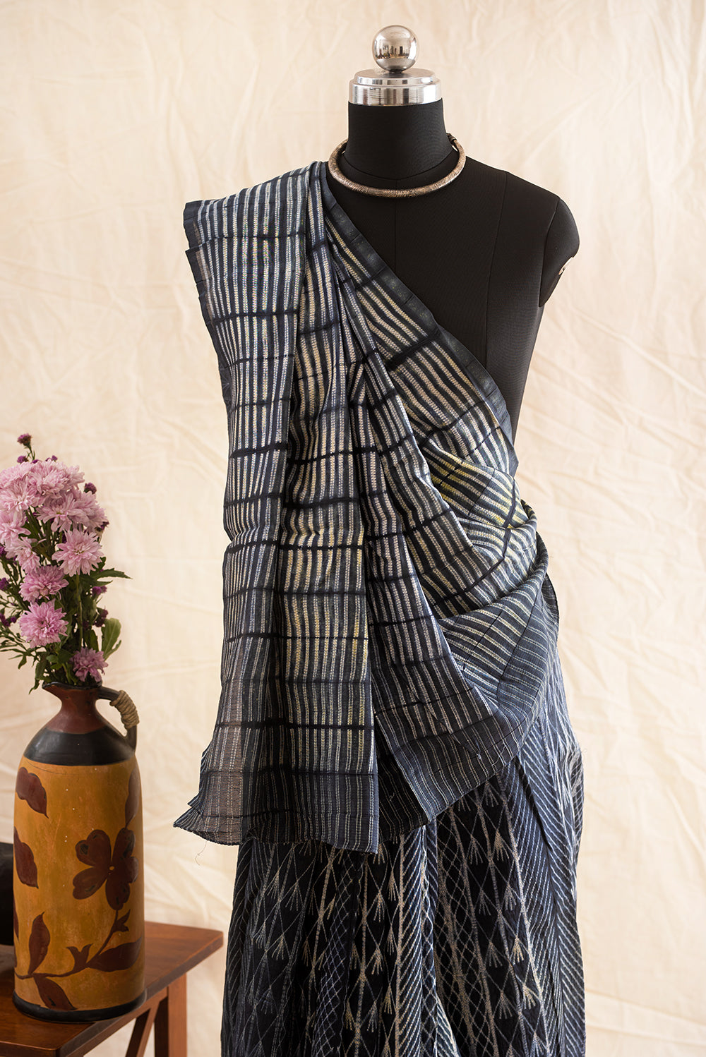 Dark Grey Chanderi Cotton Shibori