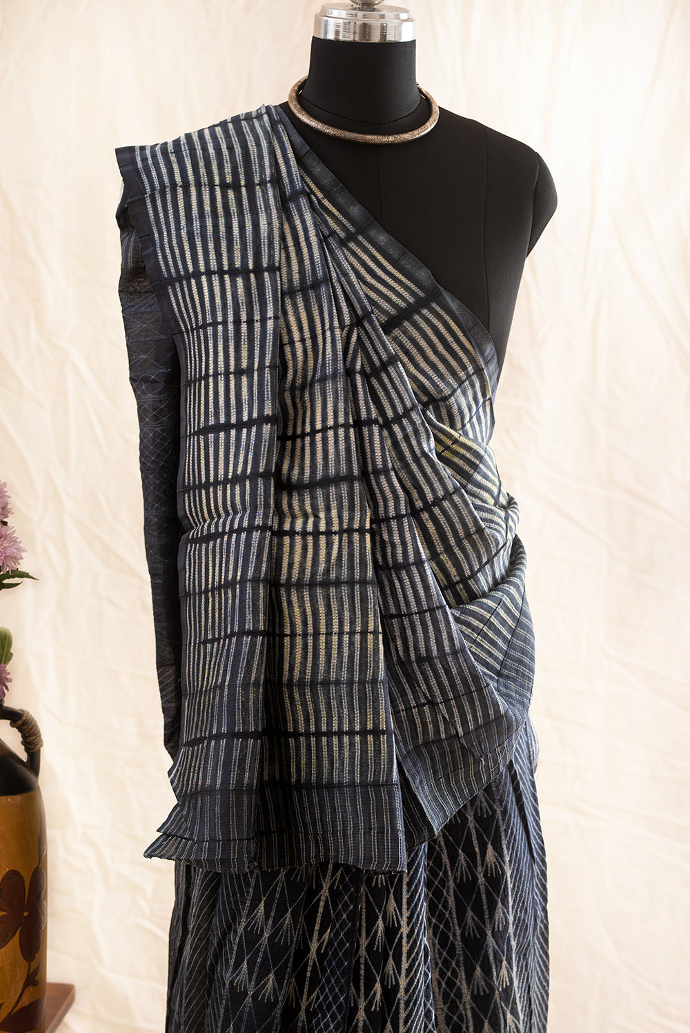 Dark Grey Chanderi Cotton Shibori