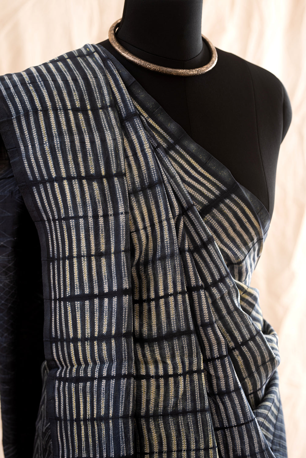 Dark Grey Chanderi Cotton Shibori