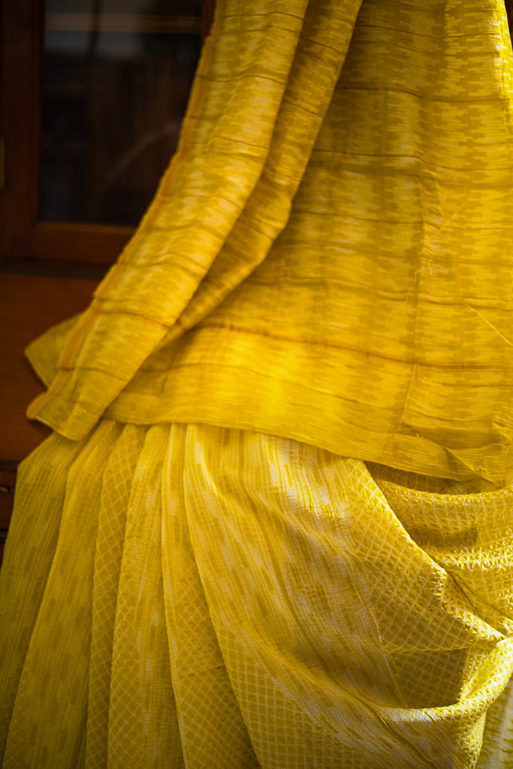 Lime Green Chanderi Cotton Shibori