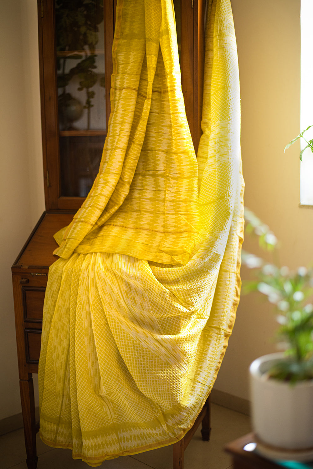 Lime Green Chanderi Cotton Shibori
