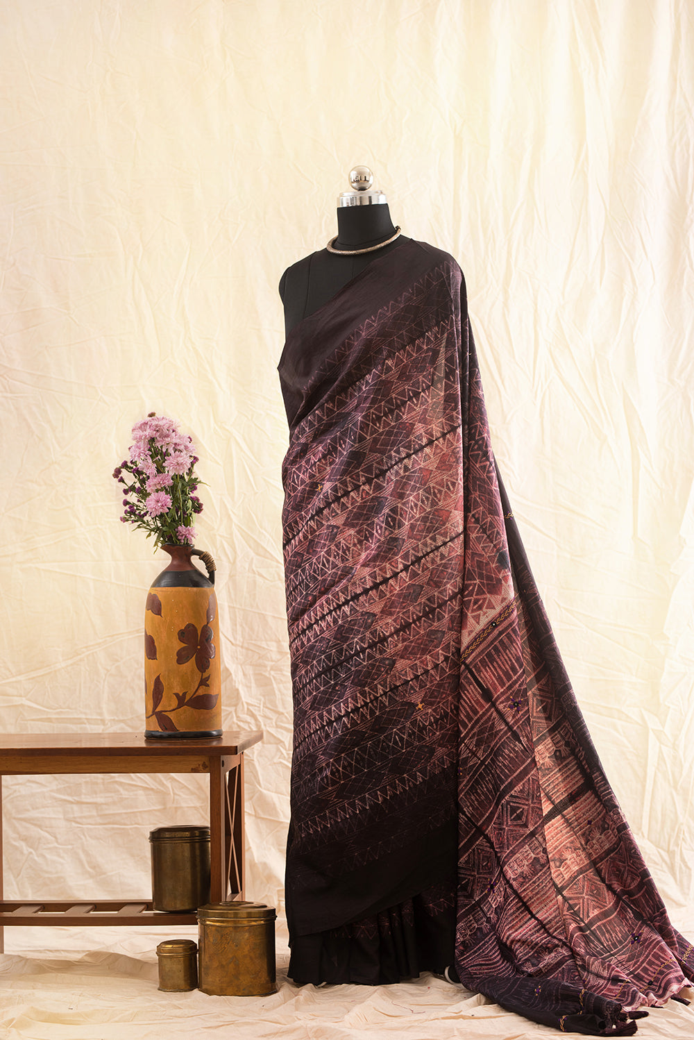 Brown Mulberry Silk Shibori