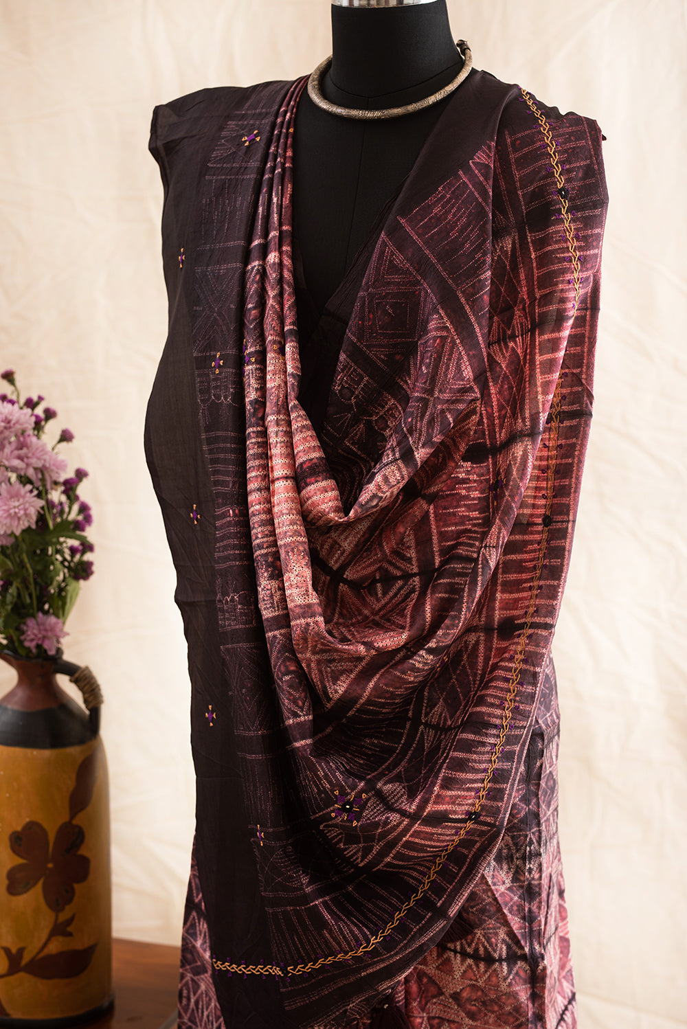 Brown Mulberry Silk Shibori
