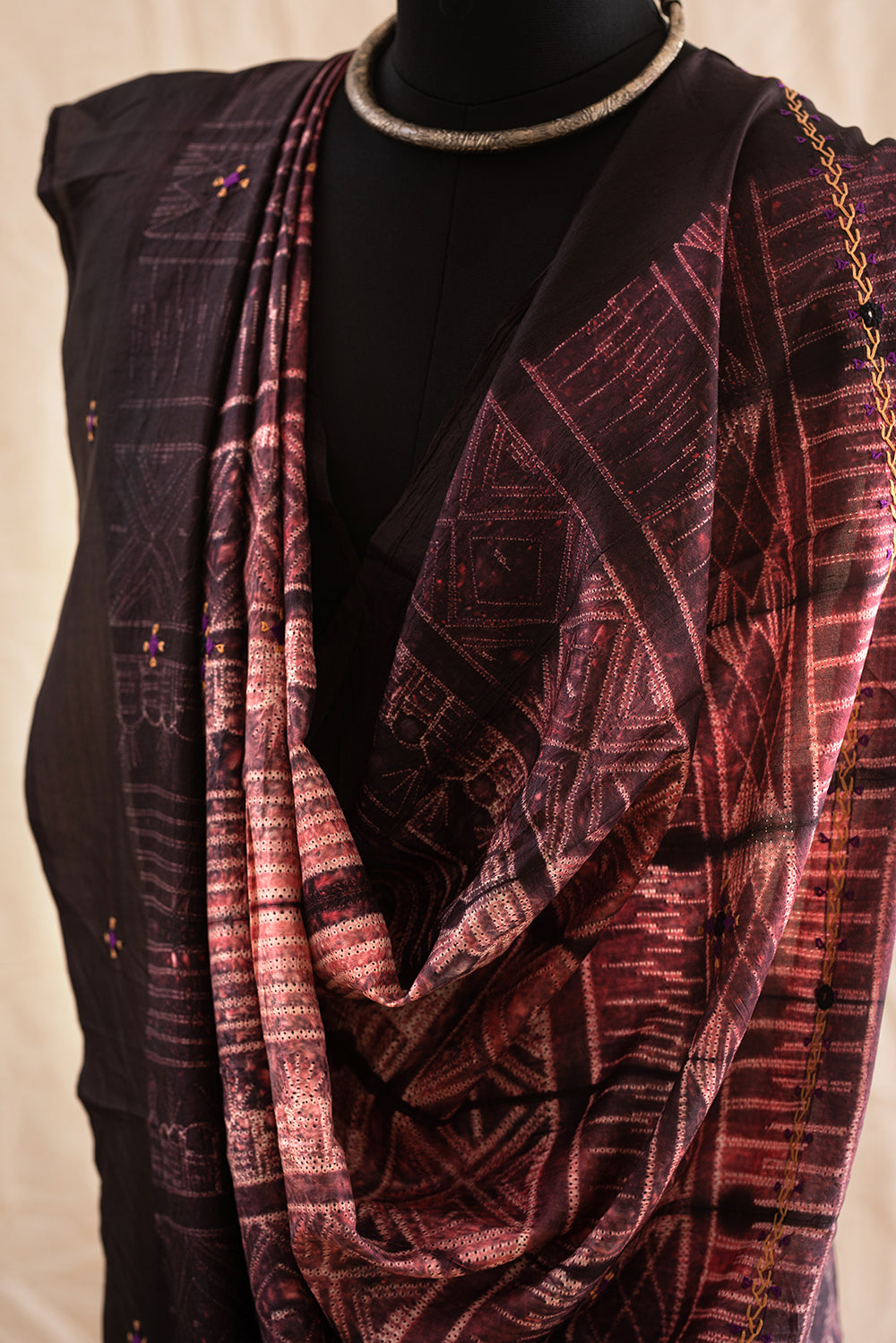 Brown Mulberry Silk Shibori