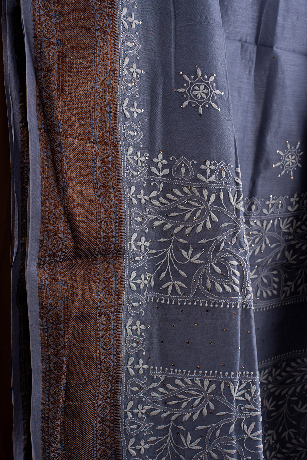 Steel Grey Chanderi Silk Chikankari