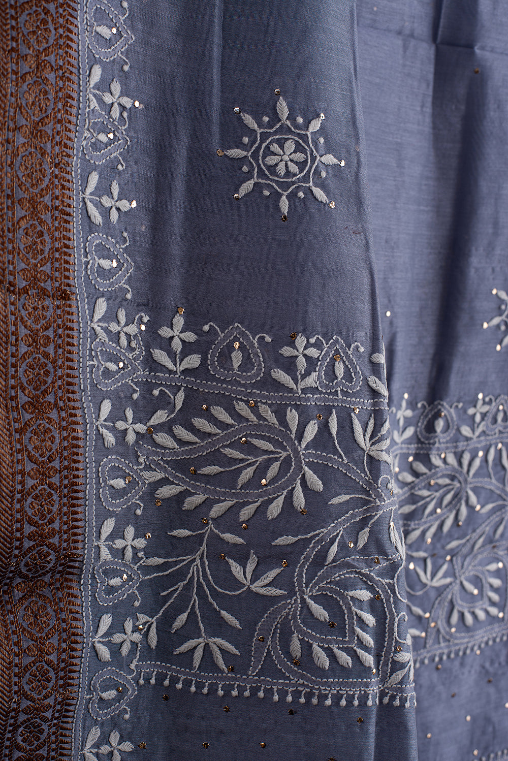 Steel Grey Chanderi Silk Chikankari