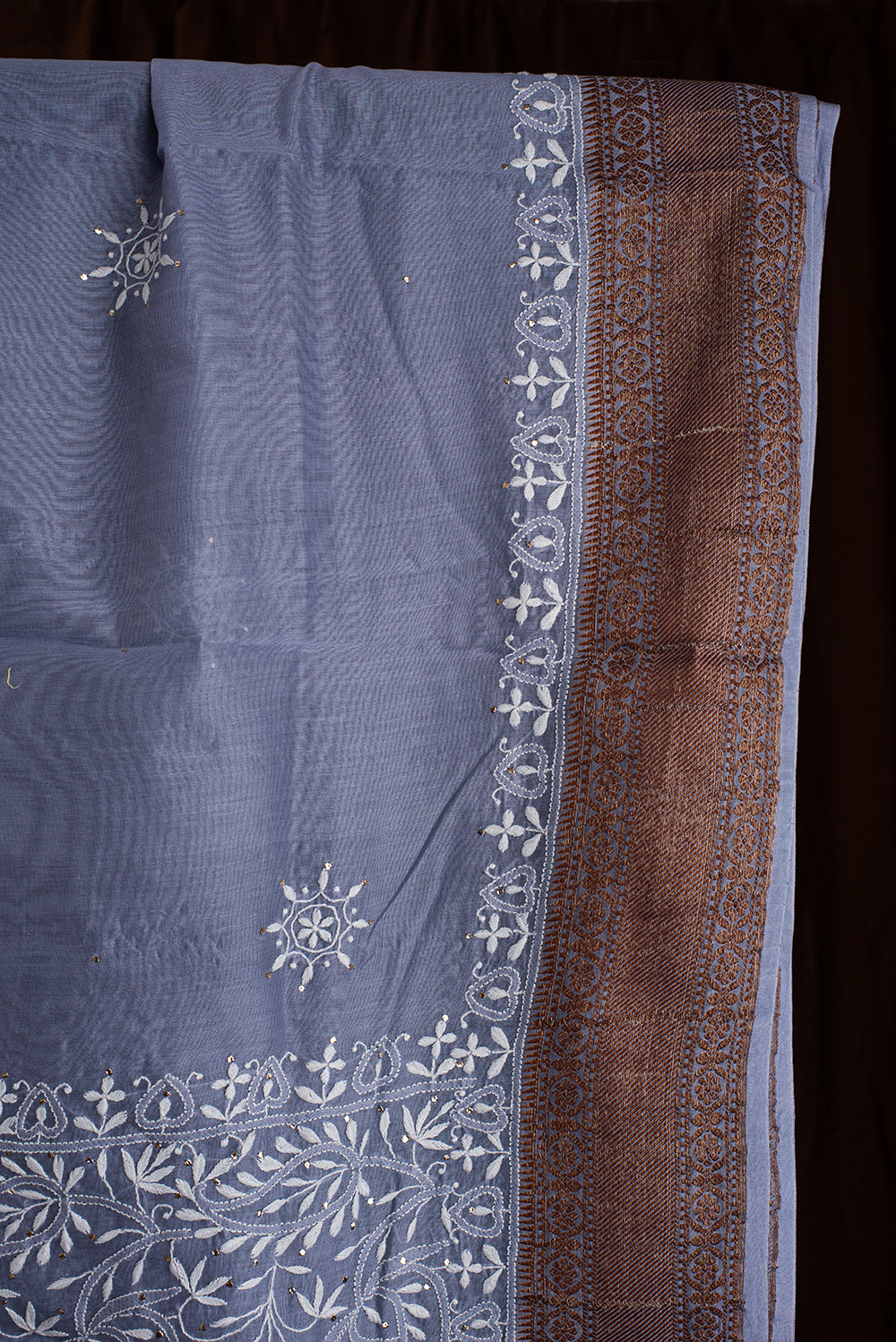 Steel Grey Chanderi Silk Chikankari
