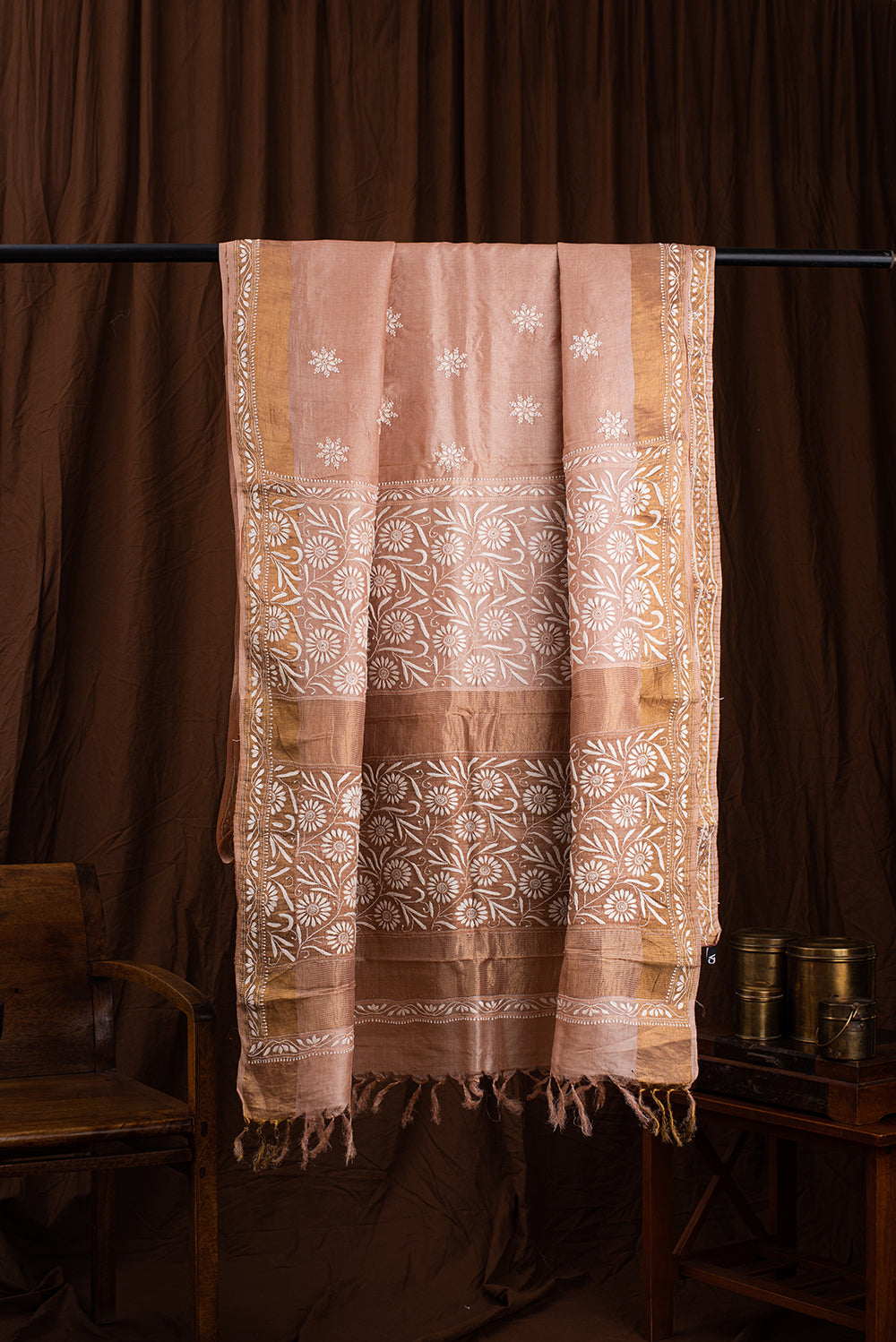 Brown Tussar Silk Chikankari