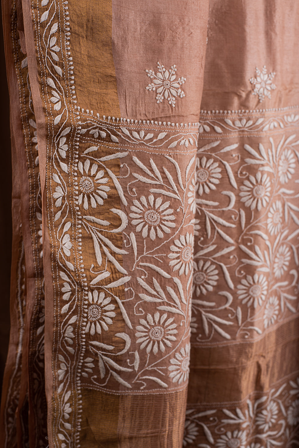 Brown Tussar Silk Chikankari