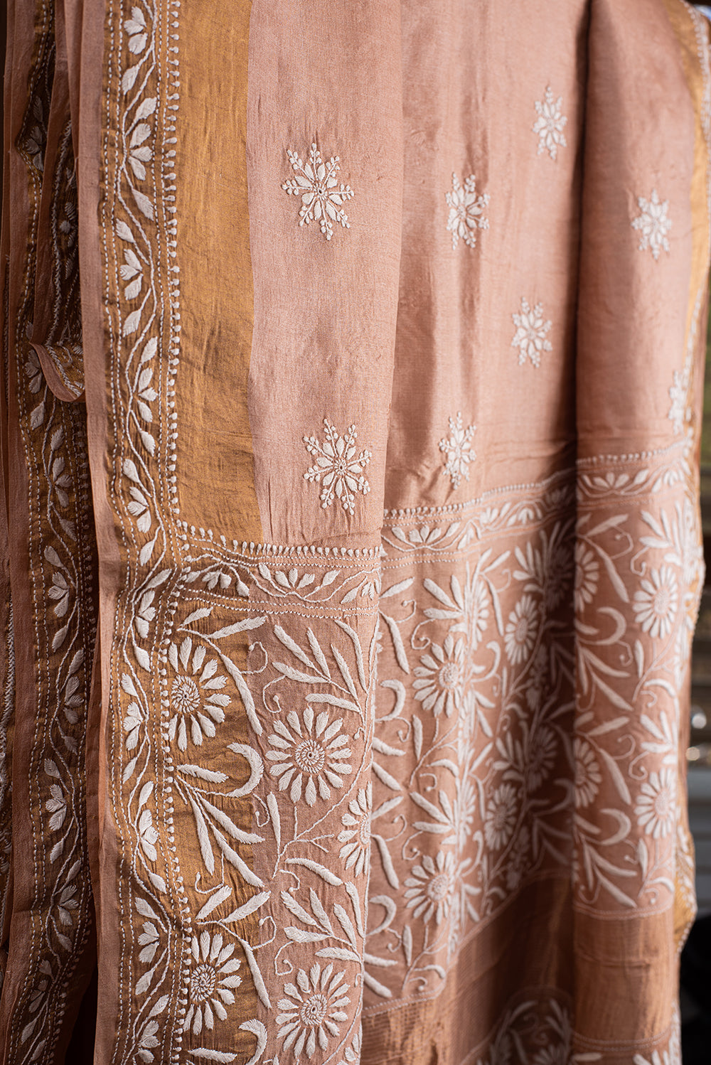 Brown Tussar Silk Chikankari