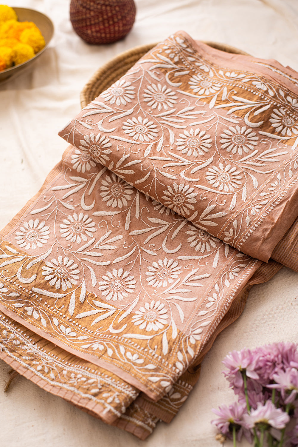 Brown Tussar Silk Chikankari