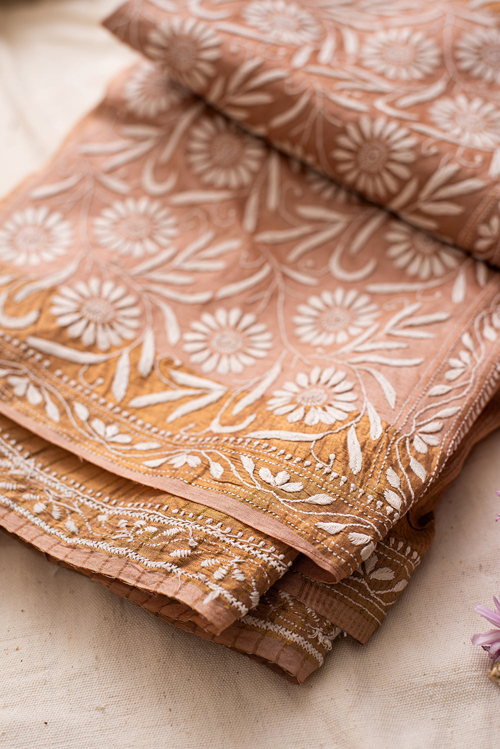 Brown Tussar Silk Chikankari