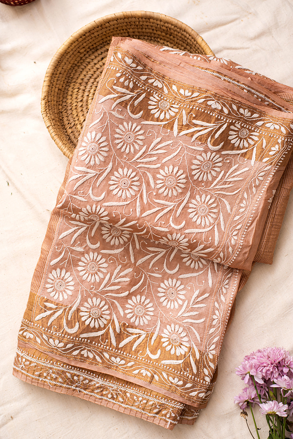 Brown Tussar Silk Chikankari