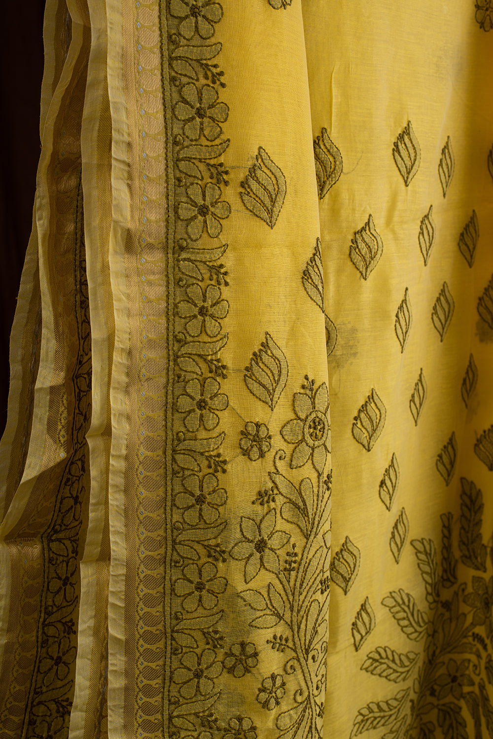 Yellow & Green Chanderi Chikankari