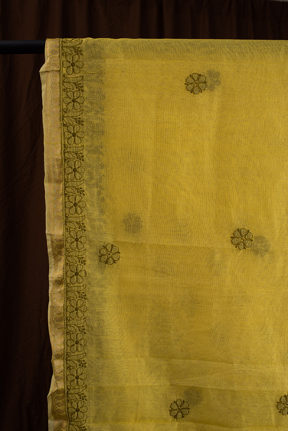 Yellow & Green Chanderi Chikankari