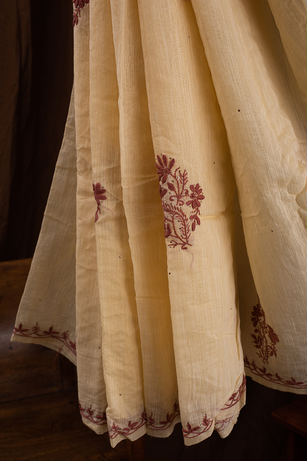 Beige Chanderi Chikankari & Mukaish