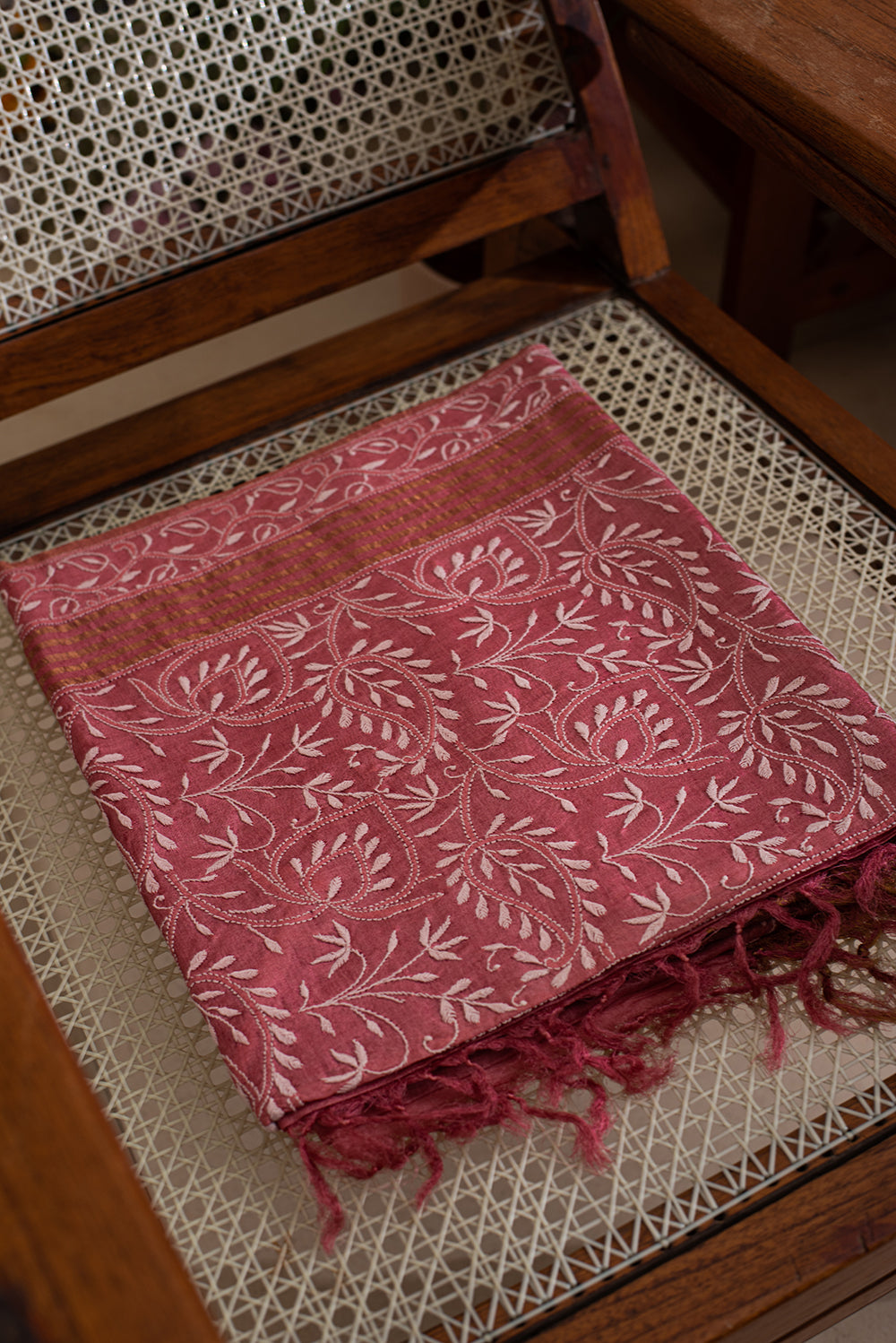 Pink Tussar Silk Chikankari