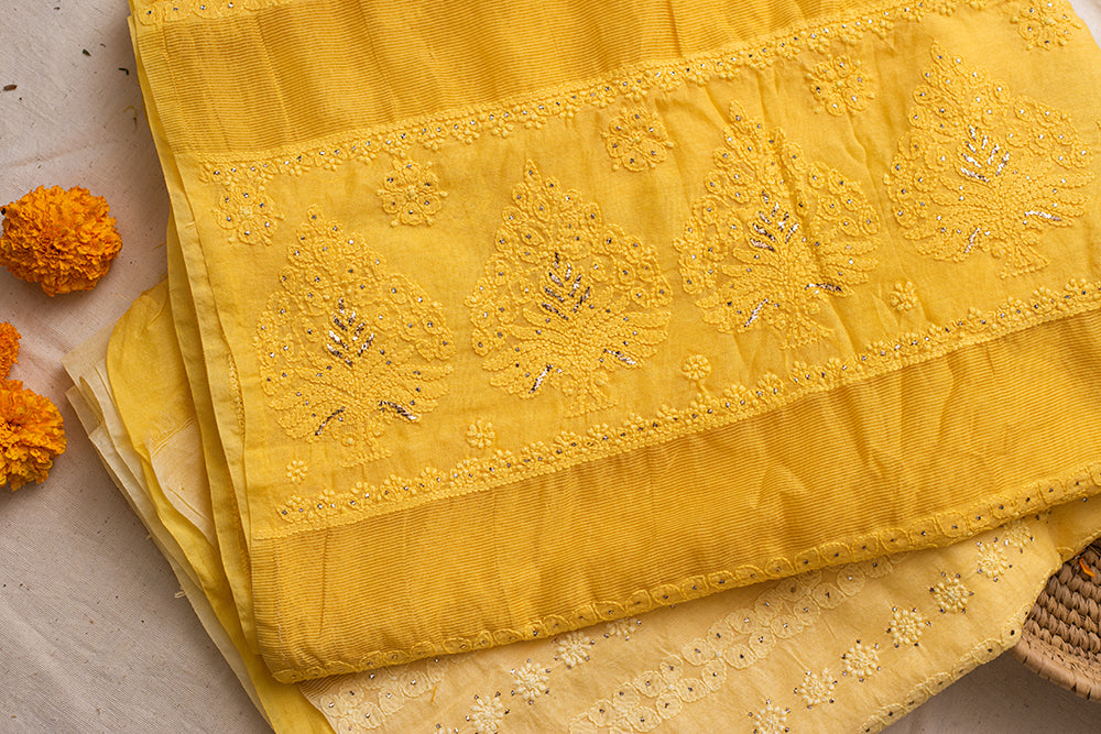 Sunlit Yellow Chanderi Chikankari & Mukaish