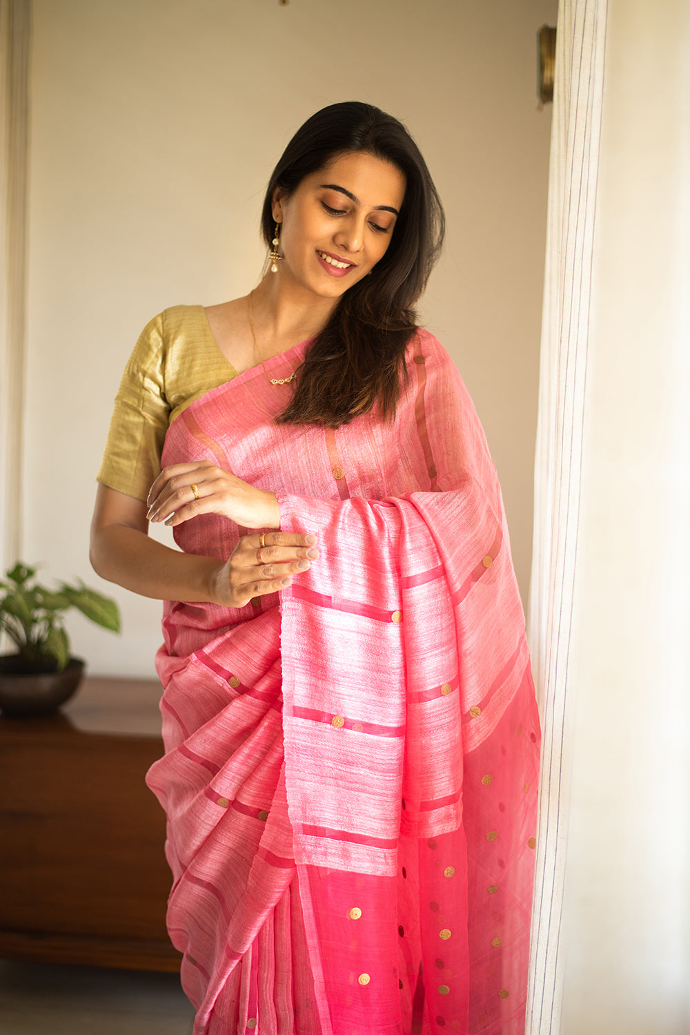 Fuschia Pink Bengal Linen & Gicha