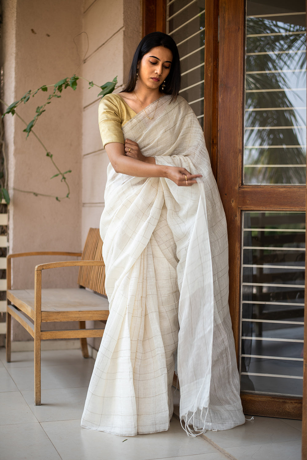 White & Gold Bengal Linen