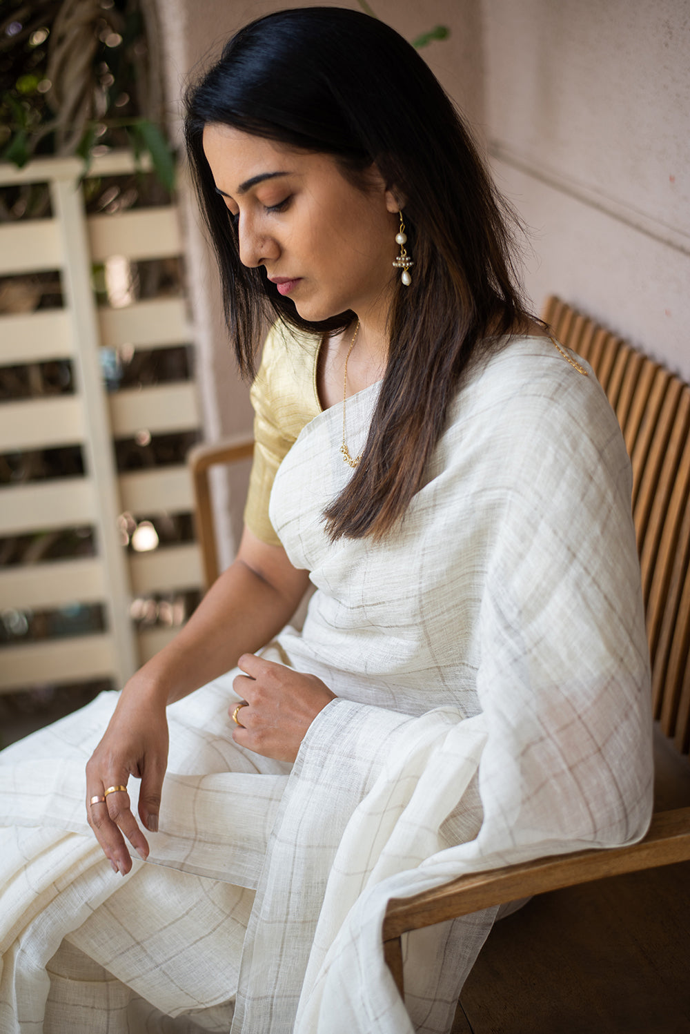 White & Gold Bengal Linen