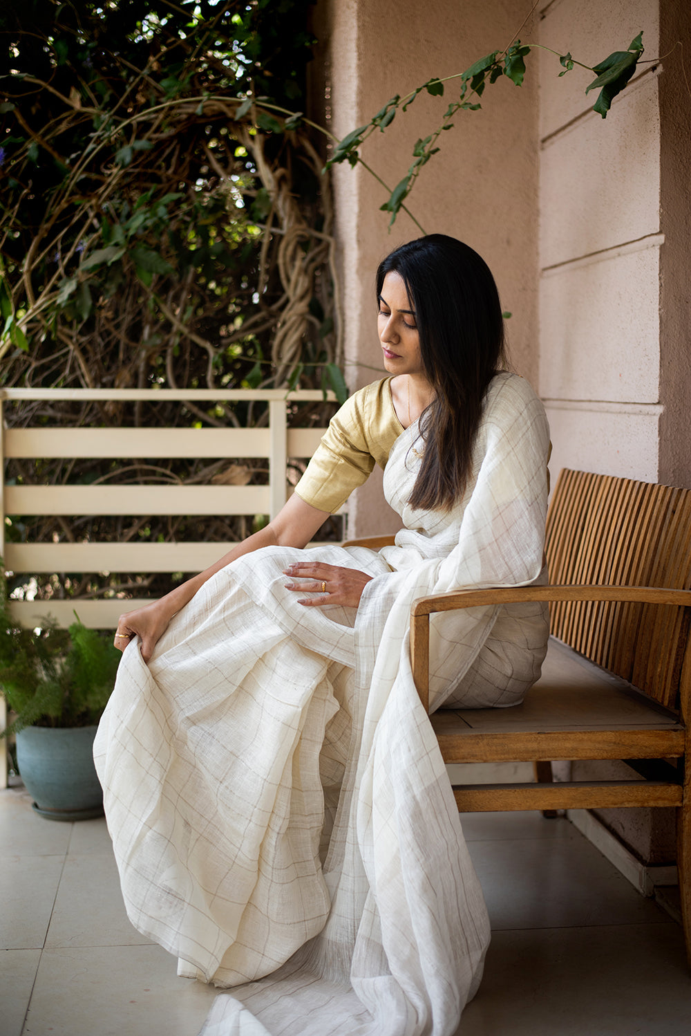 White & Gold Bengal Linen