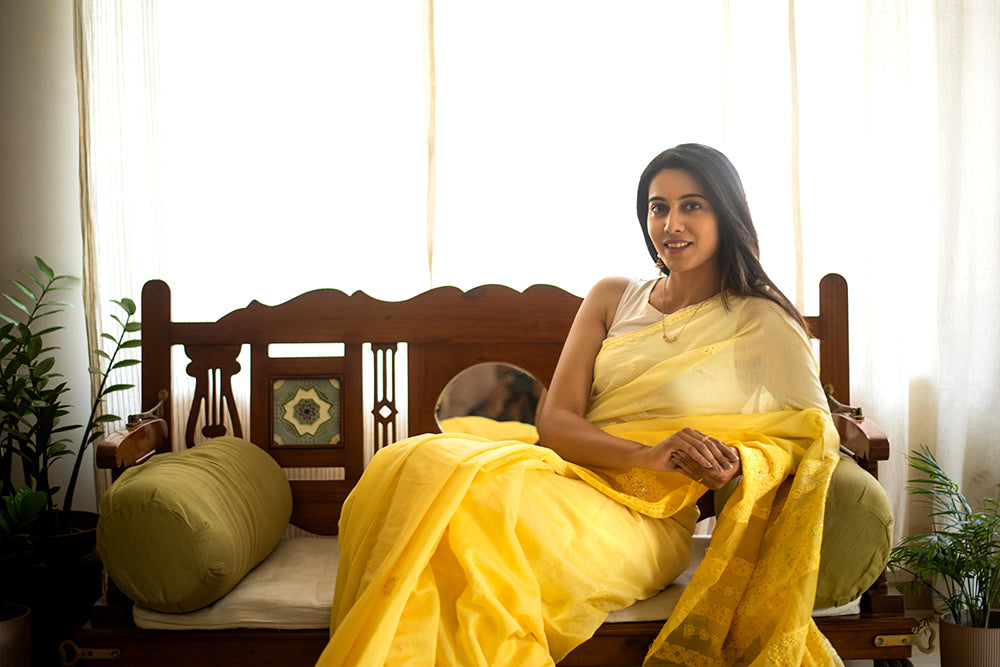 Sunlit Yellow Chanderi Chikankari & Mukaish