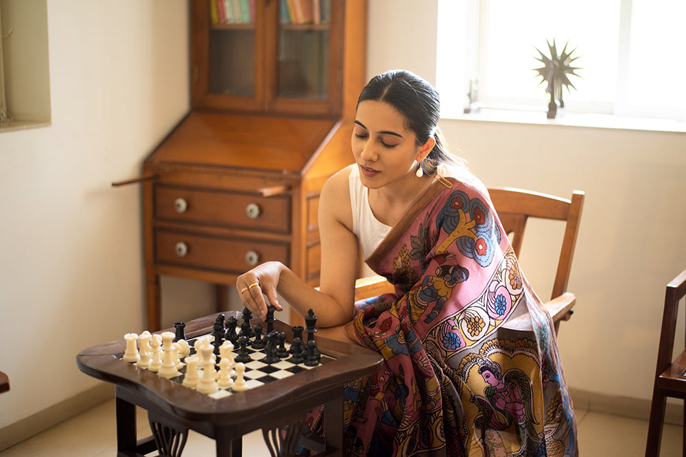 Pink Chanderi Silk Kalamkari
