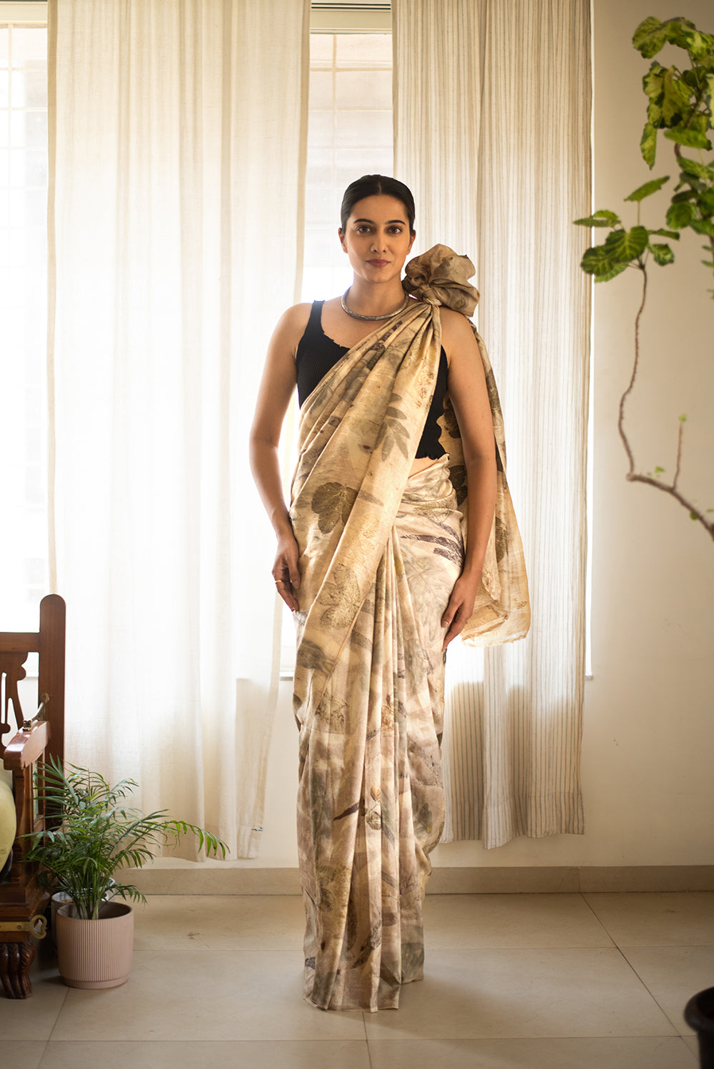 Olive Green Mulberry Silk Eco Print